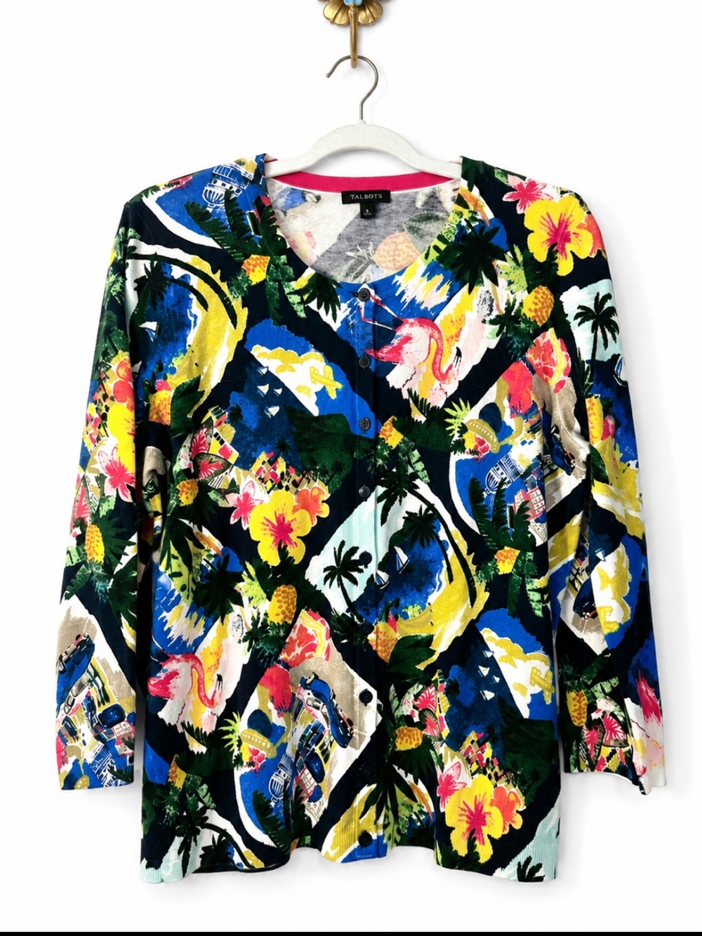 Talbots Womens Cotton Sweater Cardigan Tropical
